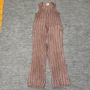 PACT Jumpsuit Women Medium Brown Stripe Gauzy Organic Cotton Sleeveless Crop